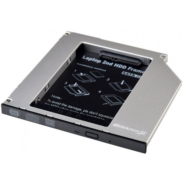 Адаптер Grand-X для підключення HDD 2.5" у відсік приводу ноутбука SATA/SATA3 Slim 9.5мм (HDC-24)