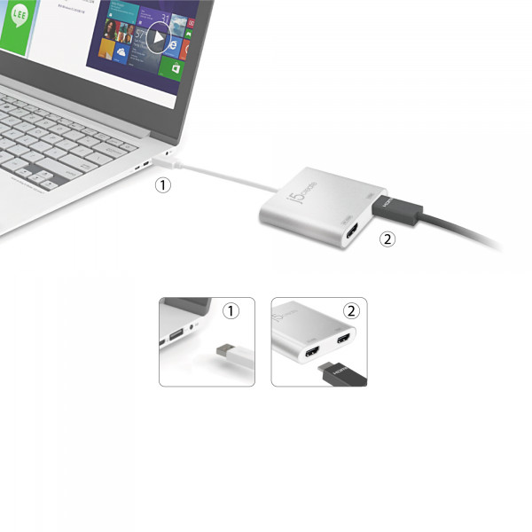 Адаптер J5create USB-A - 2 HDMI (M/F), Silver (JUA365-N)