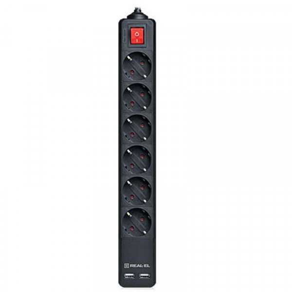 Фільтр живлення REAL-EL RS-6 Protect USB 3m Black
