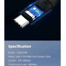 Кабель Cabletime USB Type-C - USB Type-C (M/M) PD 100W, 2 м, Black (CU02L)
