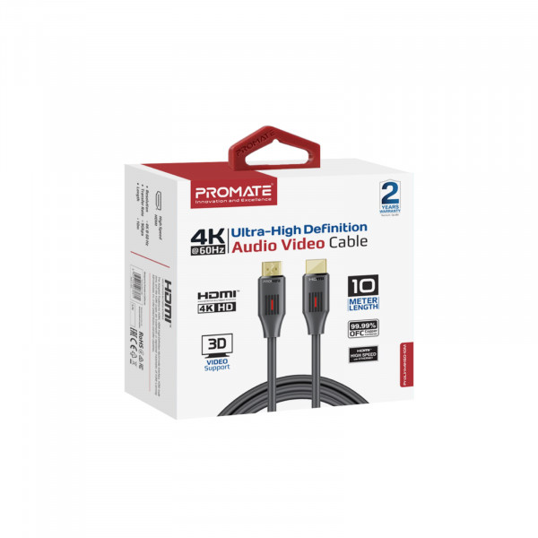 Кабель Promate HDMI - HDMI (M/M), 10 м, Black (prolink4k60-10m)