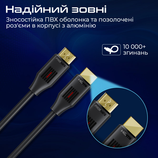 Кабель Promate HDMI - HDMI (M/M), 10 м, Black (prolink4k60-10m)