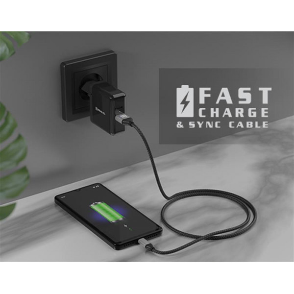 Кабель REAL-EL Premium Leather USB - USB Type-C (M/M), 1 м, Black (EL123500049)