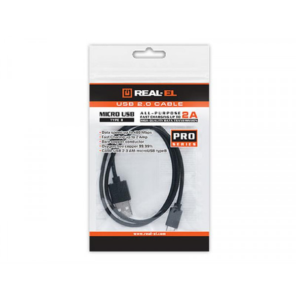 Кабель REAL-EL Pro USB - micro USB V 2.0 (M/M), 1.0 м, чорний (EL123500023)