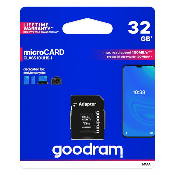 Карта пам`ятi MicroSDHC 32GB UHS-I Class 10 Goodram + SD-adapter (M1AA-0320R12)