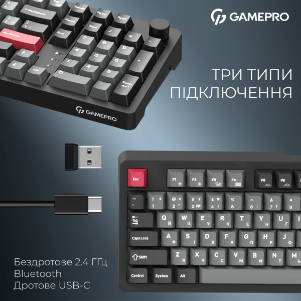 Клавіатура бездротова GamePro Asgard Drakkar Keychron Super Red Switch Black (MK305BK)