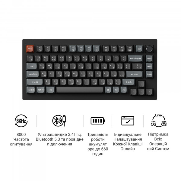 Клавіатура бездротова Keychron V1 Ultra Keychron Red Switch Black RGB (V1U-D1-UA)