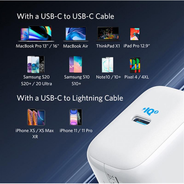 Мережевий зарядний пристрій Anker PowerPort III White, 65W Pod PPS+GaN, USB Type-C (A2712H21)