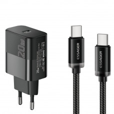 Мережевий зарядний пристрій Essager Travel Charger 20W USB-C Black (E20JSB1-SYTT1-T) + кабель USB Type-C