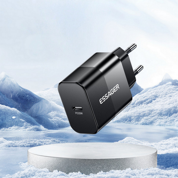 Мережевий зарядний пристрій Essager Travel Charger 20W USB-C Black (E20JSB1-SYTT1-T) + кабель USB Type-C