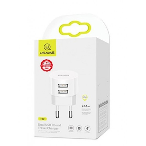 Мережевий зарядний пристрій Usams T20 (2USB, 2.1А) White (CC80TC01)
