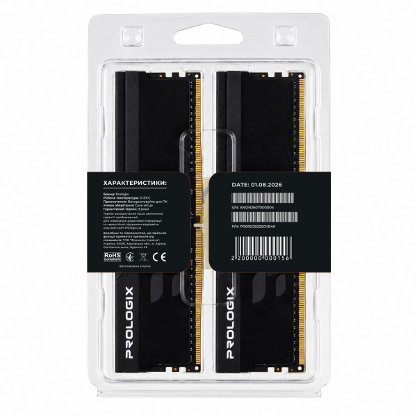 Модуль пам`ятi DDR4 2x8GB/3200 Prologix Onyx Black (PRO16GB3200YB4K)