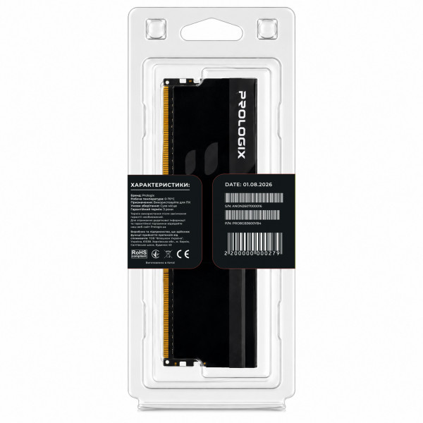 Модуль пам`ятi DDR4 8GB/3600 Prologix Onyx Black (PRO8GB3600YB4)