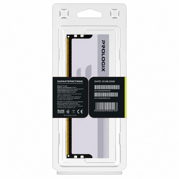 Модуль пам`ятi DDR4 8GB/3600 Prologix Onyx White (PRO8GB3600YW4)
