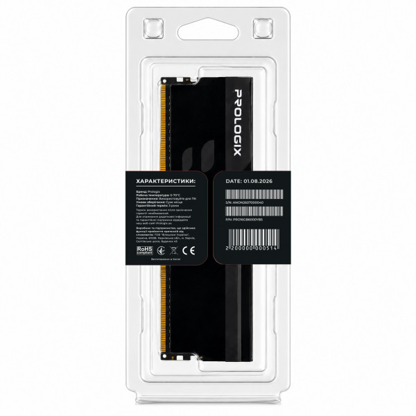 Модуль пам`ятi DDR5 16GB/6000 Prologix Onyx Black (PRO16GB6000YB5)