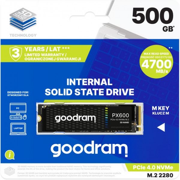 Накопичувач SSD 500GB Goodram PX600 M.2 2280 PCIe 4.0 x4 NVMe 3D NAND (SSDPR-PX600-500-80)