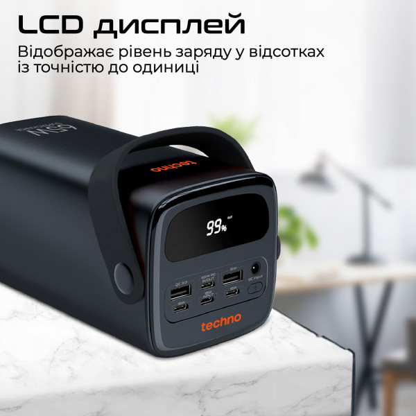 Універсальна мобільна батарея Techno 80000mAh PD 65W QC 3.0 Black (powerbank-80)