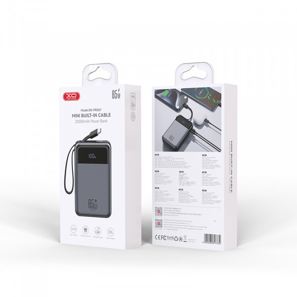 Універсальна мобільна батарея XO PR267 PD 65W 20000mAh Grey