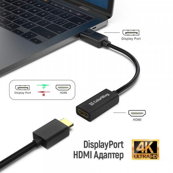 Адаптер Colorway DisplayPort - HDMI (M/F) 4K/30 Гц Black (CW-AD-DPHD)