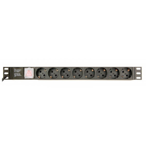 Блок розеток EnerGenie 19" 1U (EG-PDU-014) алюм. корп., 8 розеток, 16A, 3м, чорний, вилка Schuko