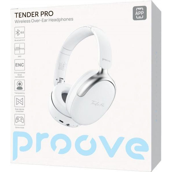 Bluetooth-гарнітура Proove Tender Pro with ANC (APP) White (HPTP0001AP02)