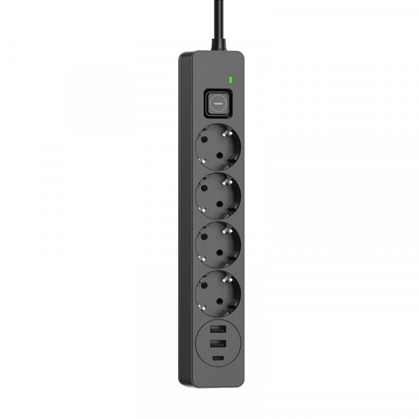 Фільтр живлення ColorWay CW-CHE432PDB 4 розетки, 3USB (2USB-A + 1 TYPE-C) (24W), 2м, Black
