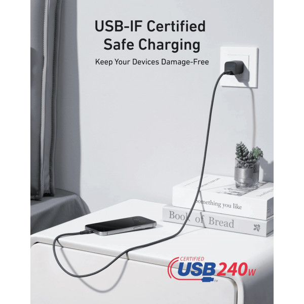 Кабель Anker Upcycled-Braided USB-C - USB-C (M/M), 240W, 0.9 м, Black (A82E2H11)