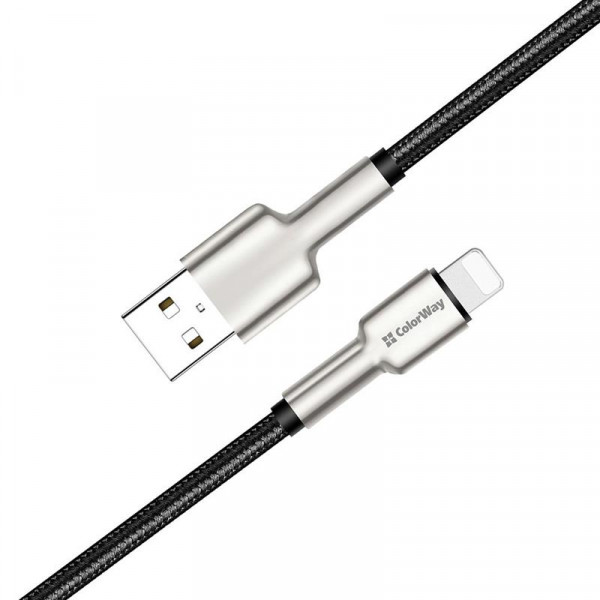 Кабель ColorWay USB - Lightning (M/M), metal head, 2.4 А, 1 м, Black (CW-CBUL046-BK)