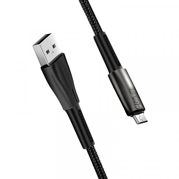 Кабель ColorWay USB - micro USB (M/M), Zinc Alloy + Led, 2.4 А, 1 м, Black (CW-CBUM035-BK)