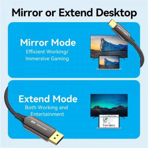 Кабель Vention USB Type-C - DisplayPort (M/M), 2 м, Black (CRFBH)