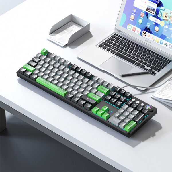 Клавіатура Aula Mechanical F2088 PRO Black/Gray, plus 9 Green keys KRGD blue (6948391234892)