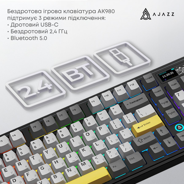 Клавіатура бездротова Ajazz AK980 Clear Sky Switch Black (AK980-CS-BGY)