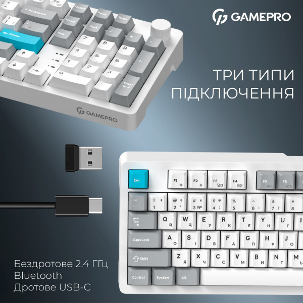 Клавіатура бездротова GamePro Asgard Drakkar Keychron Super Red Switch White (MK305WH)