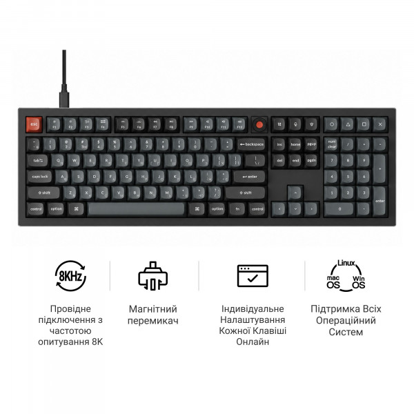 Клавіатура Keychron V6 8K Keychron Super Red Switch Black RGB (V6W-D1-UA)