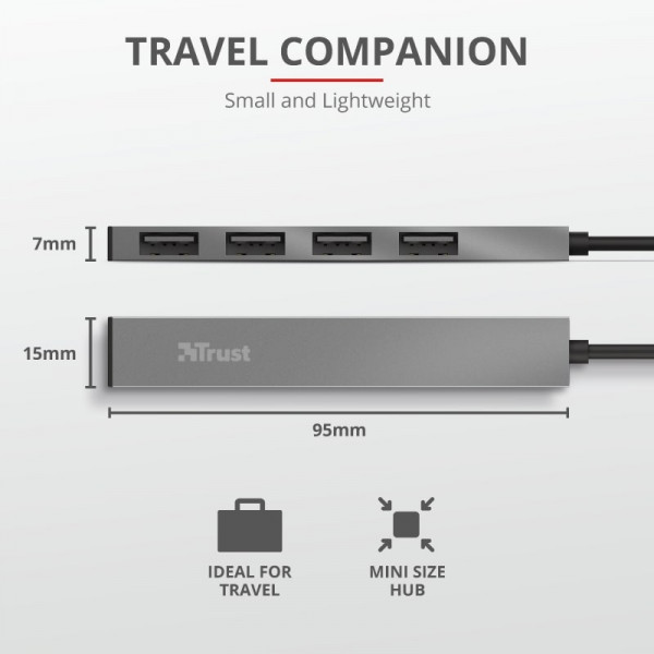 Концентратор Trust Halyx Aluminium USB-А Grey (23786)