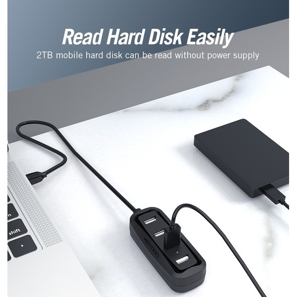 Концентратор Vention USB Hub 4-Port 2.0 Black, 0.15 m (VAS-J43)