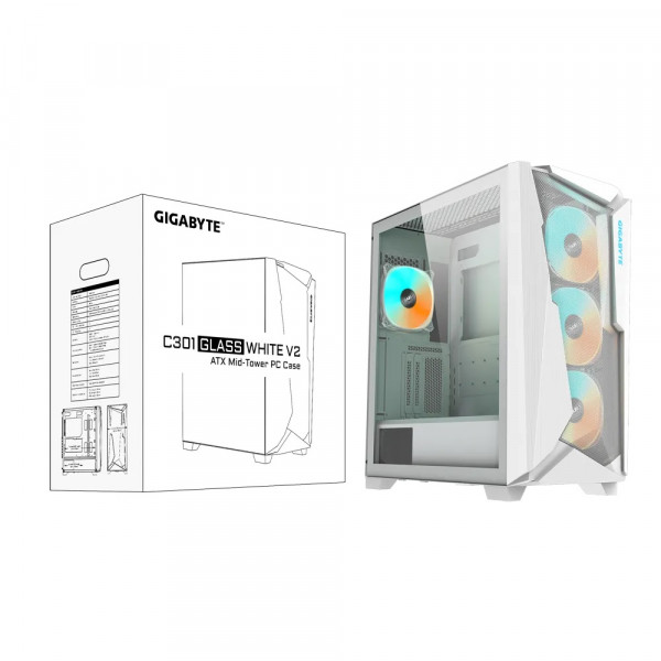 Корпус Gigabyte C301 Glass V2 White без БЖ (C301GW V2)