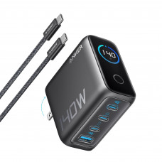 Мережевий зарядний пристрій Anker Laptop GaN Charger Black, 140W 3xUSB-C 1xUSB-A Display (B2697GZ1) + кабель USB Type-C