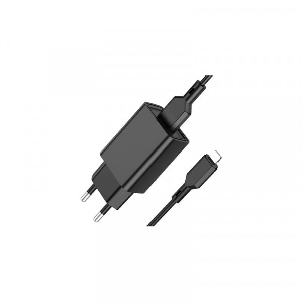 Мережевий зарядний пристрій Borofone BA68A (1USB, 2.1А) Black (BA68ALB) + кабель Lightning