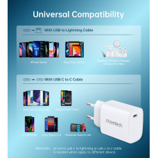 Мережевий зарядний пристрій Choetech (1USBх3A) Type-C PD20W Charger White (Q5004-EU-WH)
