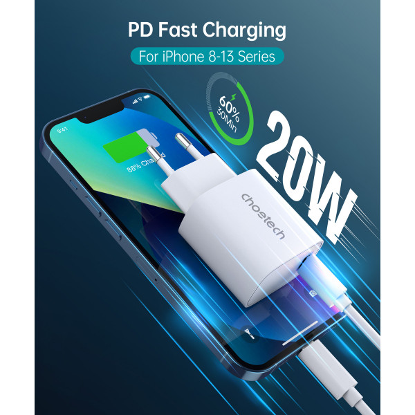 Мережевий зарядний пристрій Choetech (1USBх3A) Type-C PD20W Charger White (Q5004-EU-WH)