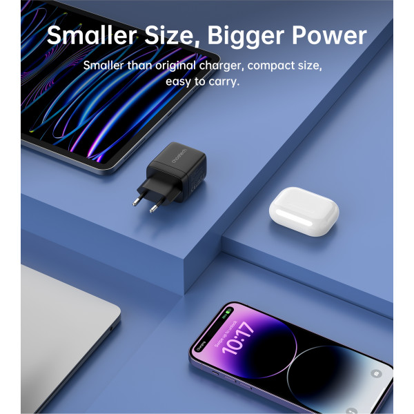 Мережевий зарядний пристрій Choetech (USB-C+USB-A) Black (PD6052-EU-BK)