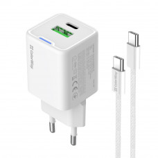 Мережевий зарядний пристрій ColorWay GaN Mini 20W PD Port PPS USB (Type-C PD + USB QC4.0) White (CW-CHS062PDC-WT) + кабель Type-C