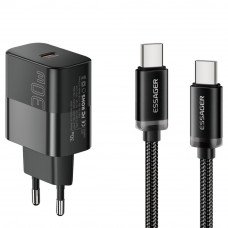 Мережевий зарядний пристрій Essager Travel Charger 30W USB-C Black (E30JSB1-SYTT1-T) + кабель USB Type-C