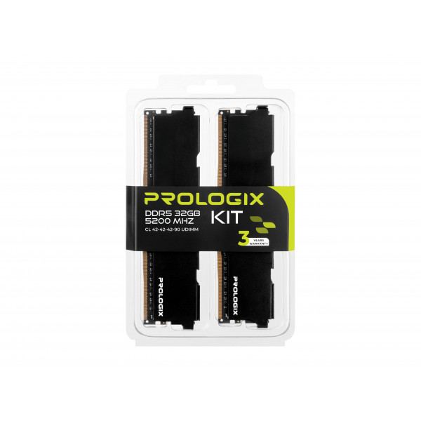 Модуль пам`ятi DDR5 2x16GB/5200 Prologix Black (PRO32GB5200B5K)