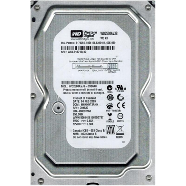 Накопичувач HDD SATA 250GB WD AV 7200rpm 8MB (WD2500AVJS) гар. 12 міс.