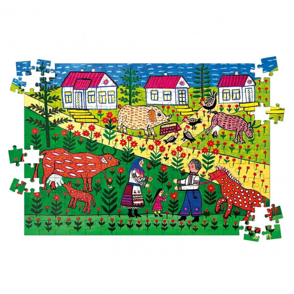 Пазл дерев`яний UkrainianPuzzles Сонце низенько, трактор близенько Марія Примаченко