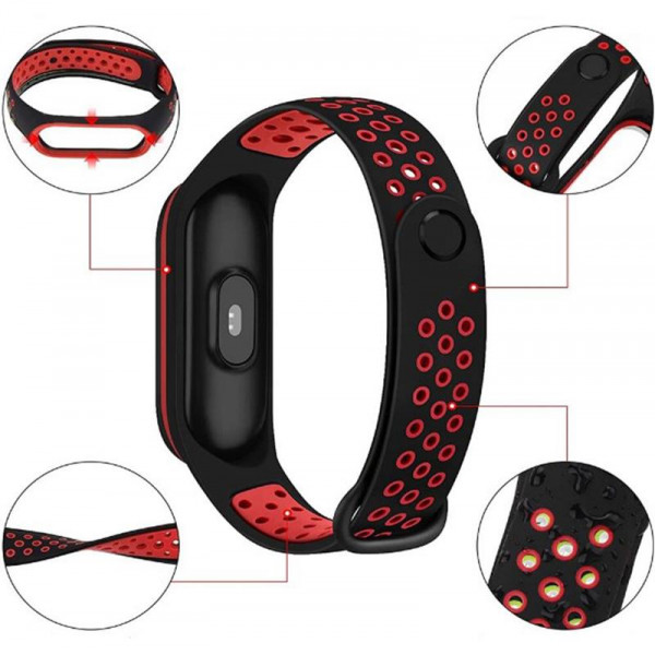 Ремінець BeCover Nike Style для Xiaomi Mi Smart Band 5/Mi Smart Band 6 Black-Red (705153)