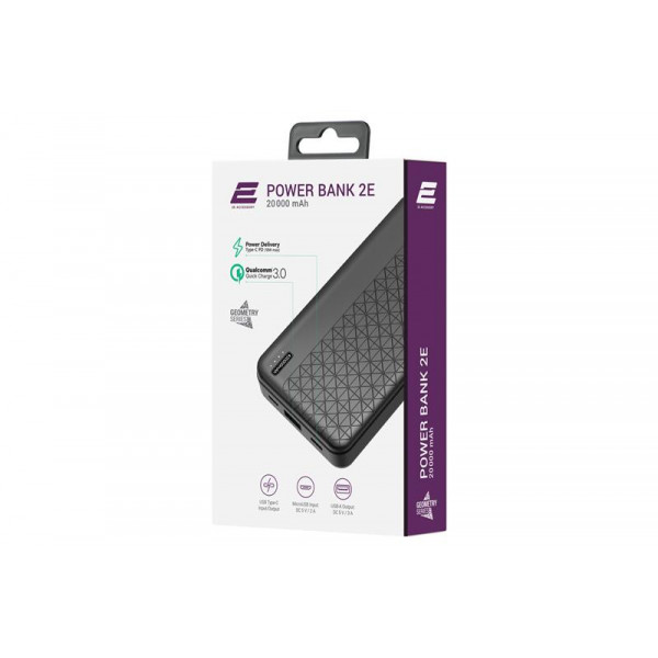 Універсальна мобільна батарея 2E Geometry PD+QC 3.0 20000mAh Black (2E-PB2072PD-BLACK)