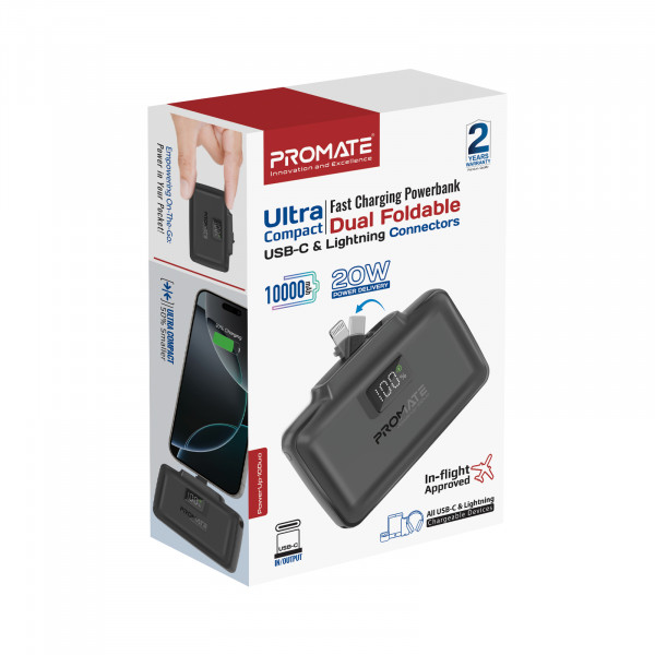 Універсальна мобільна батарея Promate PowerUp-10Duo 10000mAh 20W Black